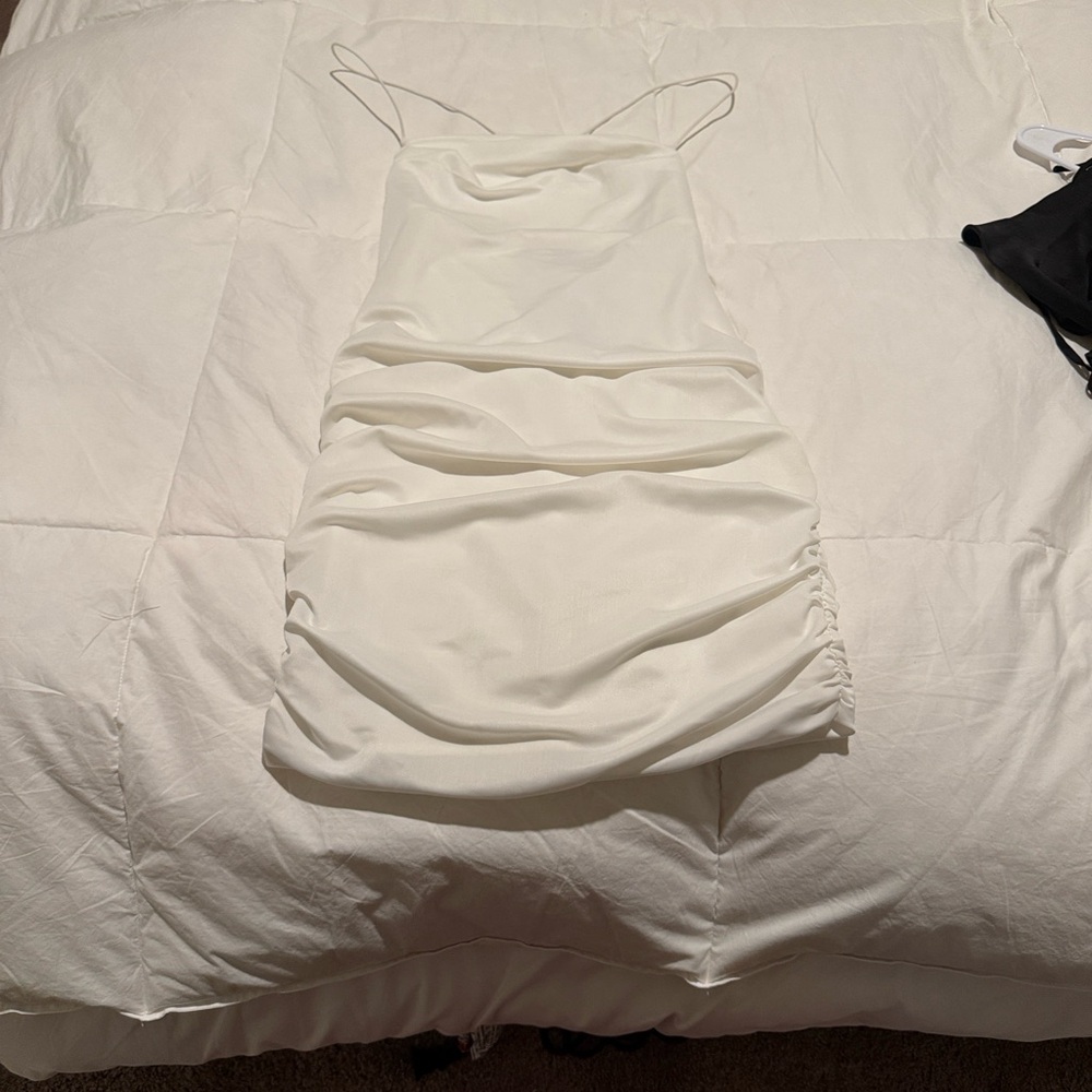 Tiger Mist White Ruched Mini Dress
